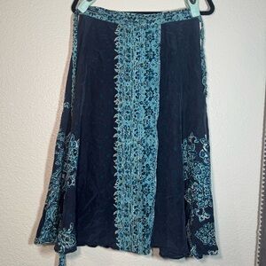 Talbots Navy and Teal Panel Wrap Skirt